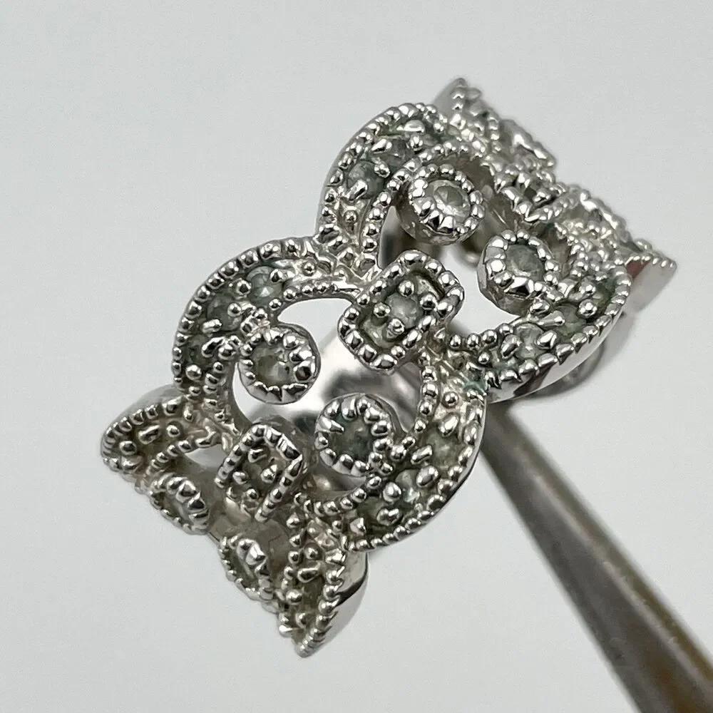 Premier Designs White Rhinestone Wide Ring Band  Sz 6 Boho Statement Cocktail
